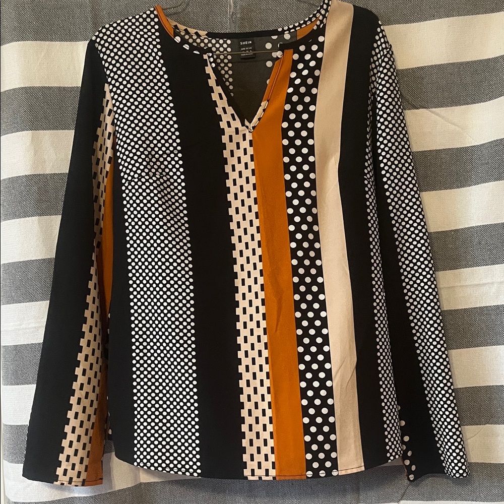 SHEIN Multicolor Geometric Long Sleeve Blouse